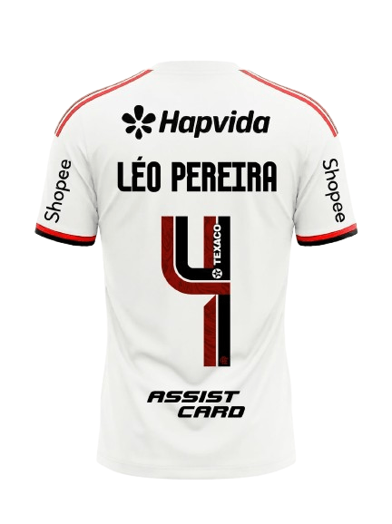 Camisa Flamengo Jogo 1 Branco 2026 – Com Kit Patrocínio – Léo Pereira 4