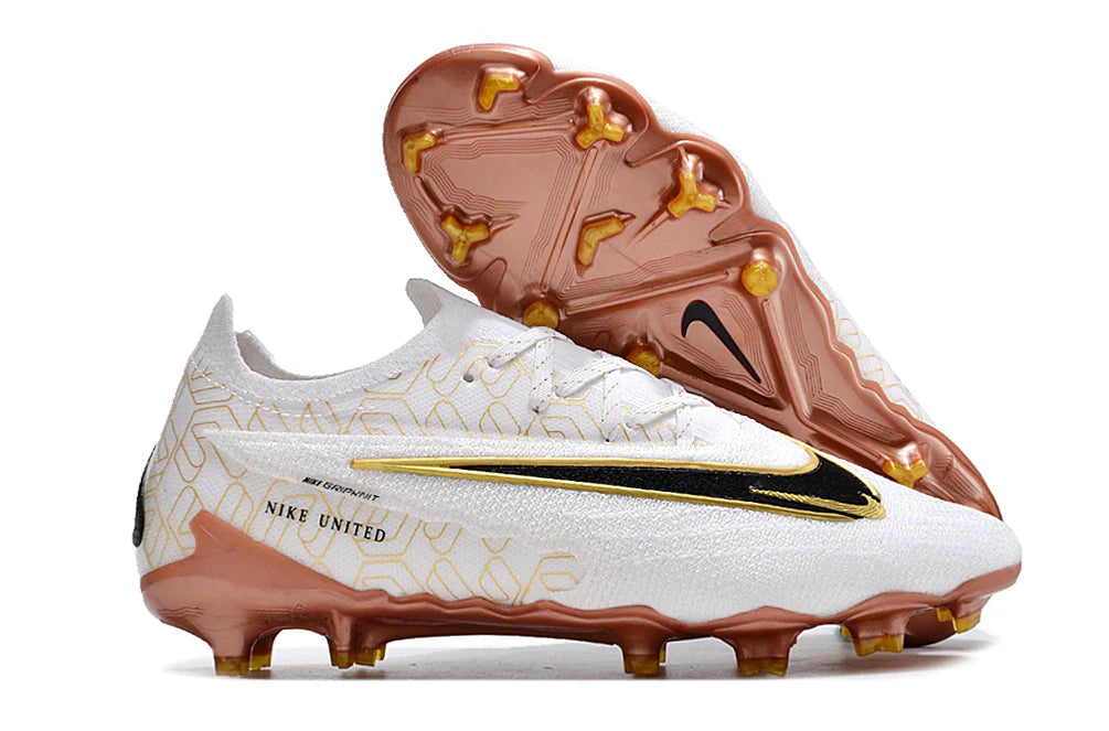 Chuteira Campo Nike Phantom Gx Elite Fg Branca e Dourada United Golden Pack